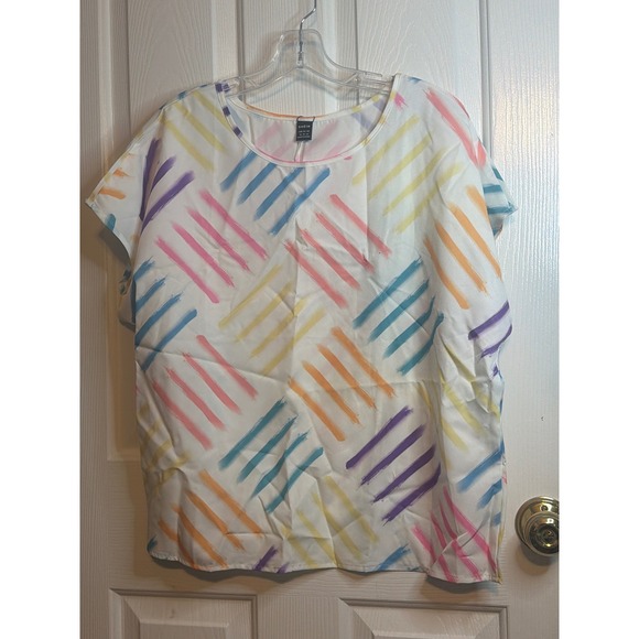 SHEIN Tops - SHEIN LUNE Womens XL White Abstract Brushstroke Short Sleeve Blouse Top NEW